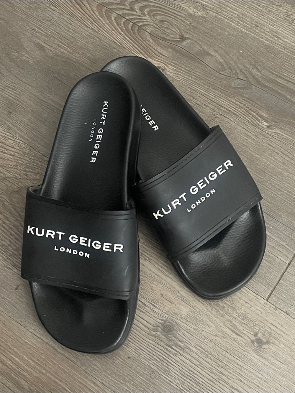 Kurt Geiger Black Slide Sandals with White Logo